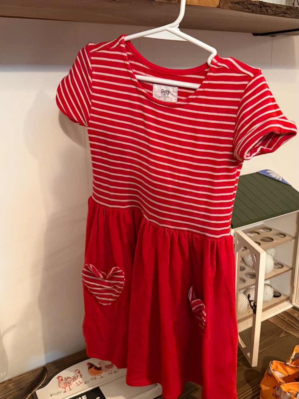 Red Striped Heart Pocket Kids Dress by Little sleepies